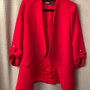 ZARA RED BLAZER WITH ROLLED-UP SLEEVES - LIKE NEW